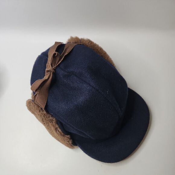 Vintage Trapper Hat Attack New York USA Union Label Retro Navy Wool Fleece Lined - Picture 2 of 13